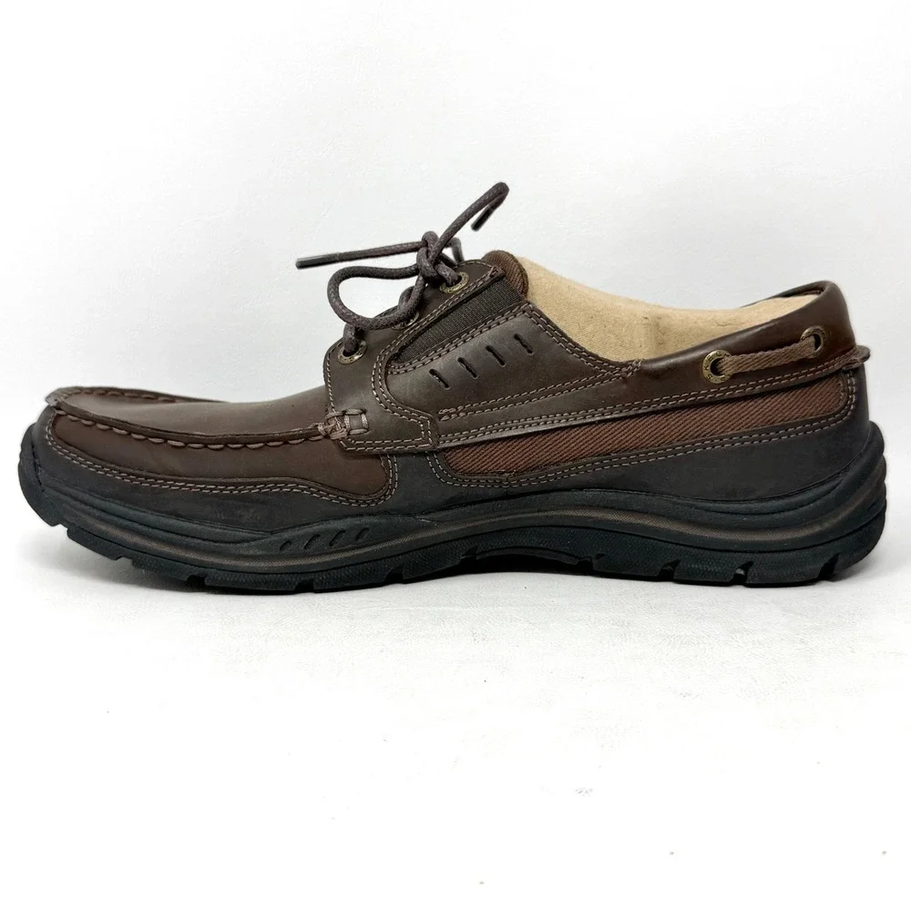 Skechers Expected Gemble Mens 9 Dark Brown Leather Boat Deck Shoes 64114 Office
